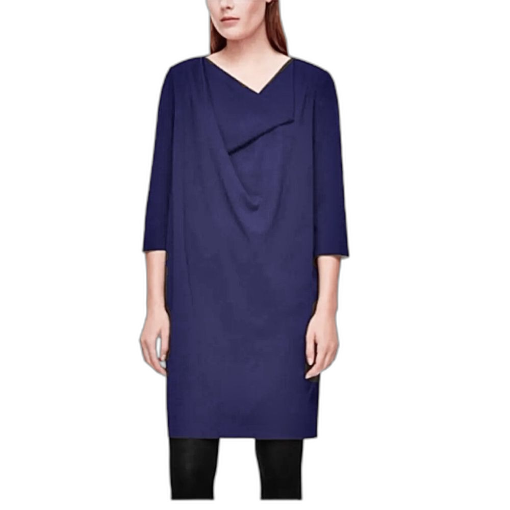 COS 3/4 Sleeve Draped Neck Shift Dress in Navy M